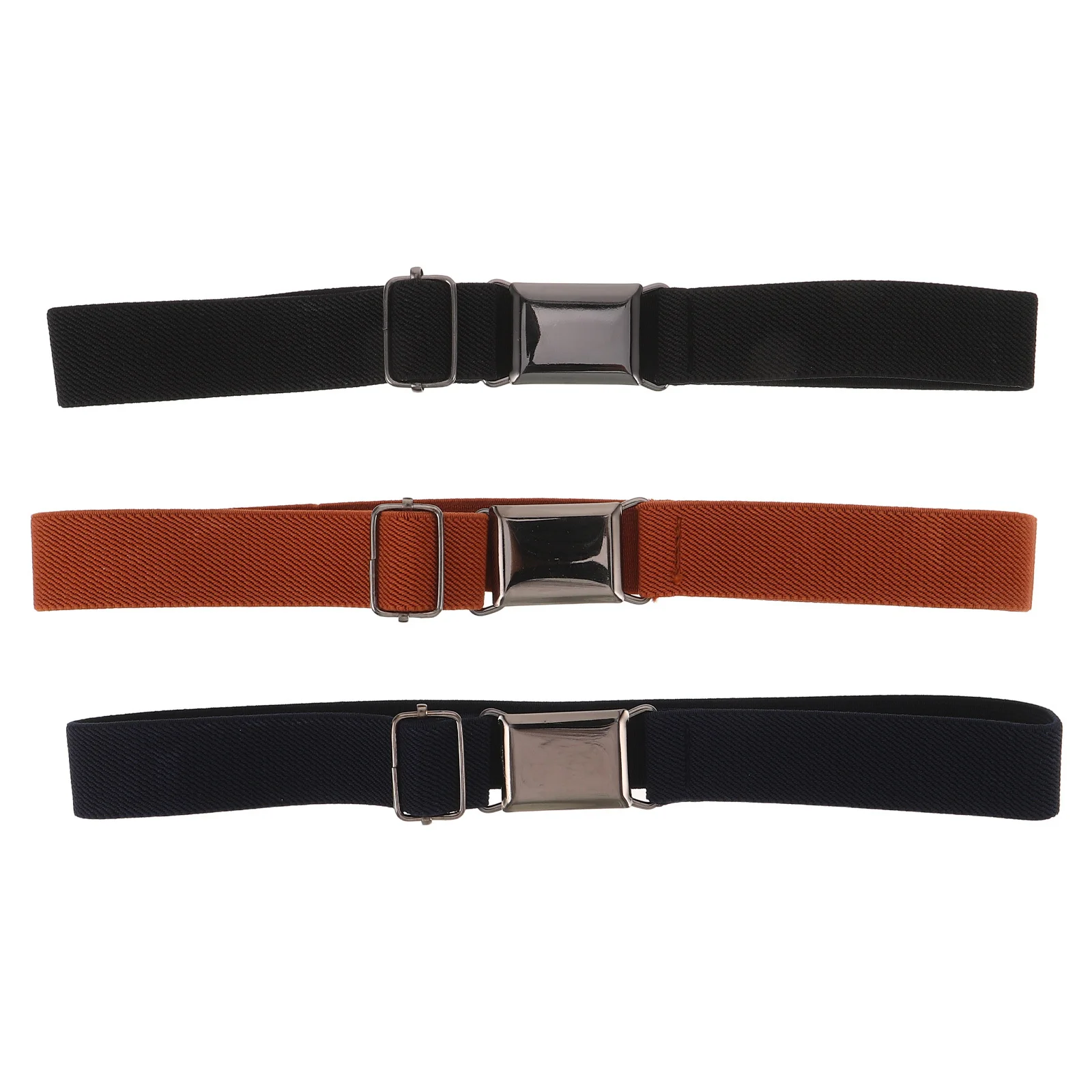 

3Pcs 's Elastic Adjustable Belt Set Black Navy Camel Metal Buckle Waistband Uniform Jeans Pants Trousers