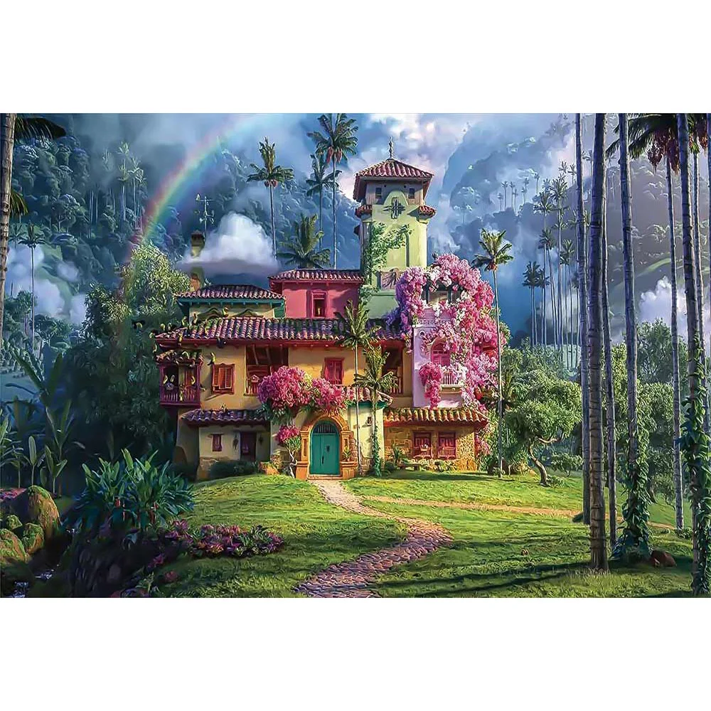 Magic Forest Castle Spring Green Studio Background Prop Rainbow Retro Girl Cake Smash Backdrop Decoration Newborn Portrait Photo