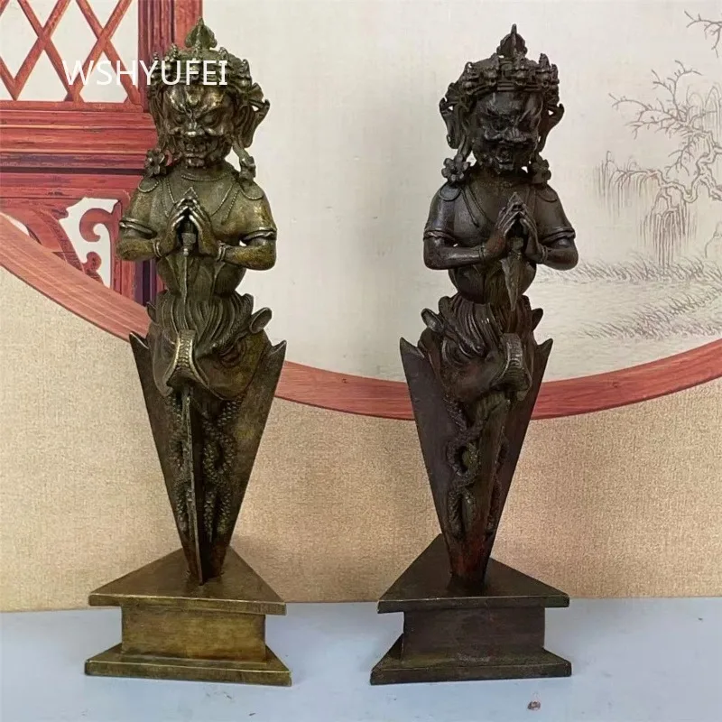17cm Antique Padmasambhava Vajra Pestle Statue, Nepalese Craft Buddha Figurine, Home Worship Decor for Blessing & Peace