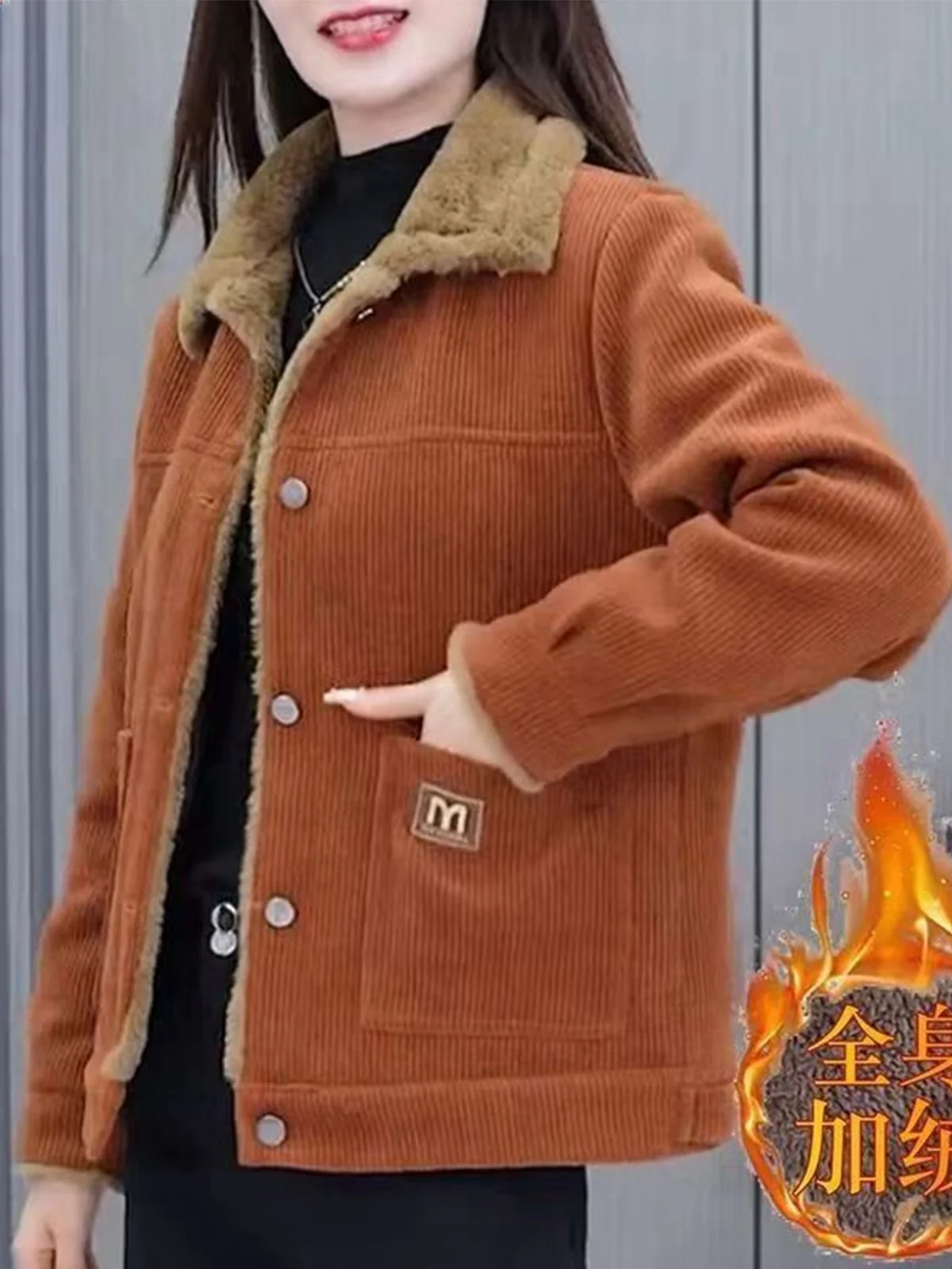 

Warm Fleece Lined Outerwear for Middle-Aged And Elderly Women Fashionable Loose Style Cotton Jacket Thickened Winter New Arrival