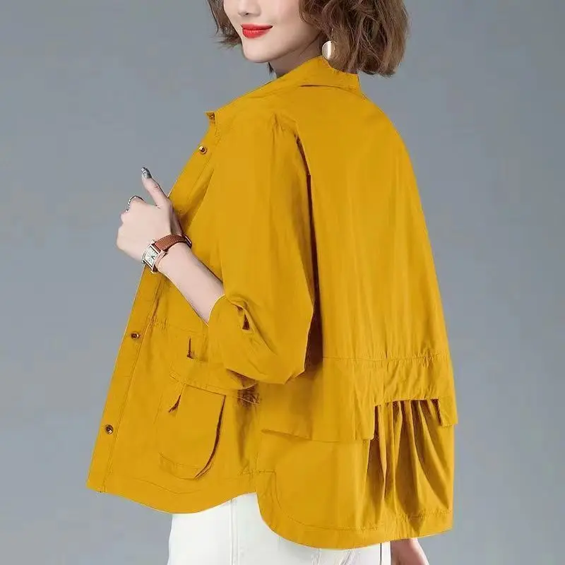 Chaquetas de un solo pecho para mujer, abrigos de manga larga con bolsillos, Tops casuales sueltos que combinan con todo, ropa de primavera