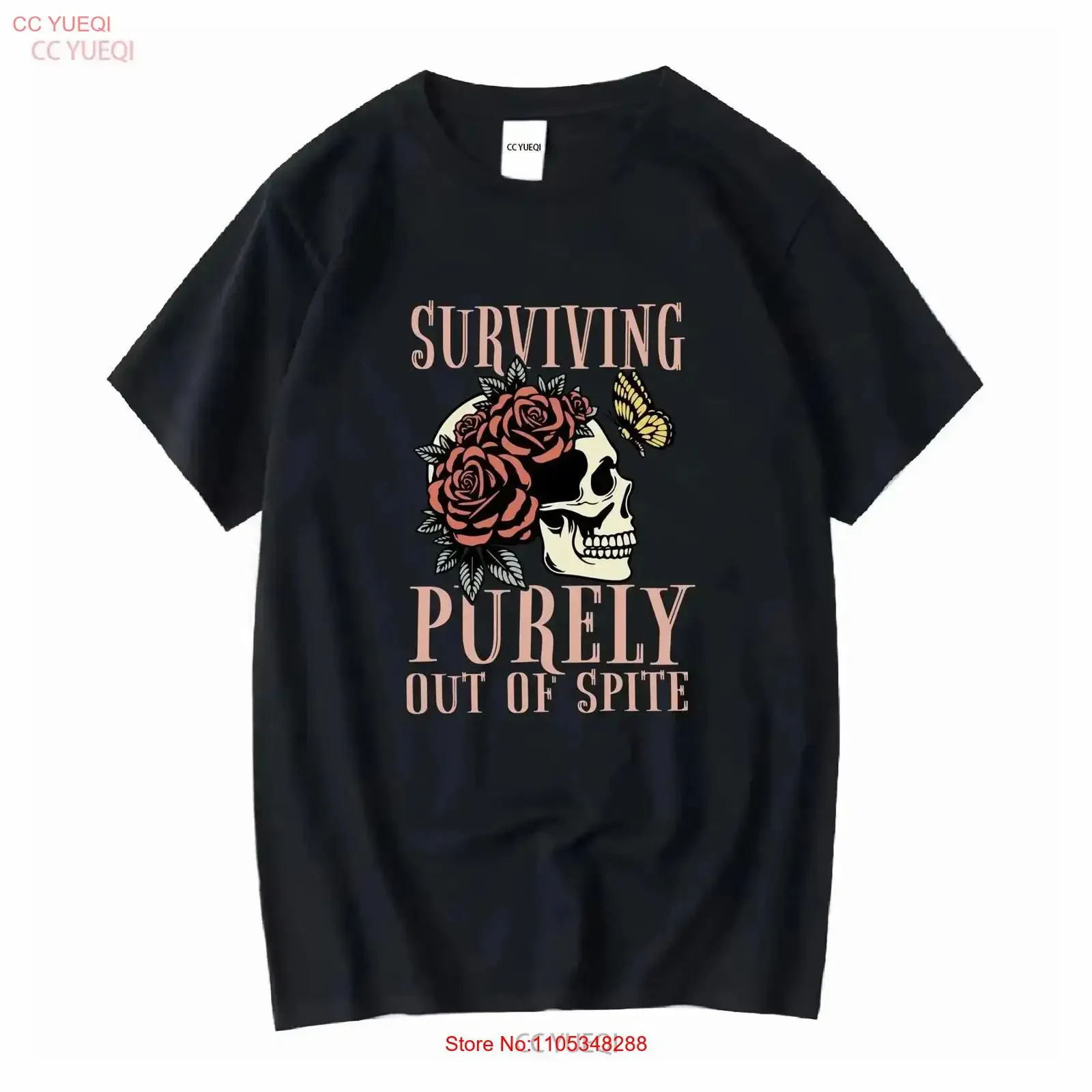 Surviving Purely Out of Spite T Shirt Funny Mental Health Alive Sarcastic Dark Humor Cringy Weird  vintage Washed Breathable