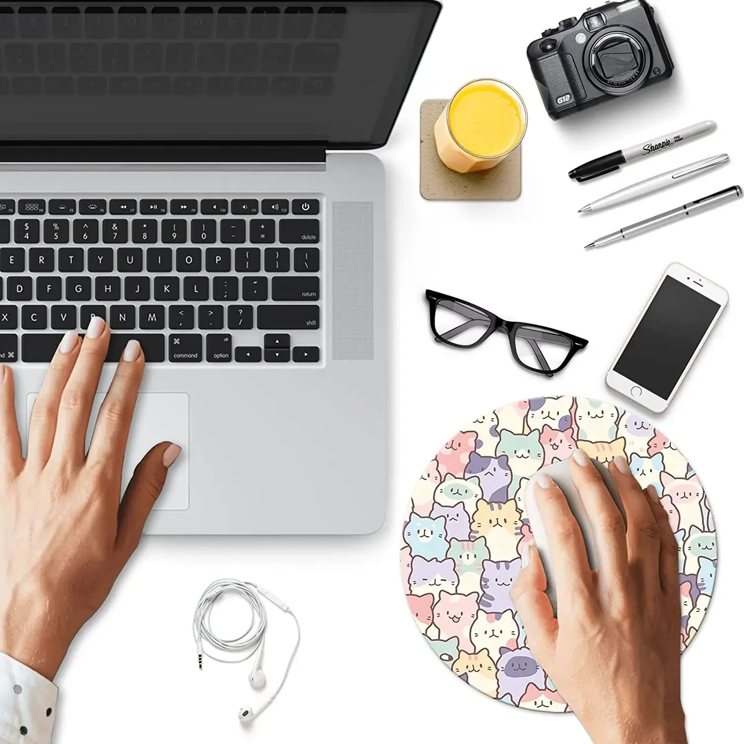 Leuke Kat Ronde Muismat Kleine Antislip Rubber Mouse Pad Computer En Laptop Muis Mat Voor Bureau gaming Decor 7.9X7.9 Inch