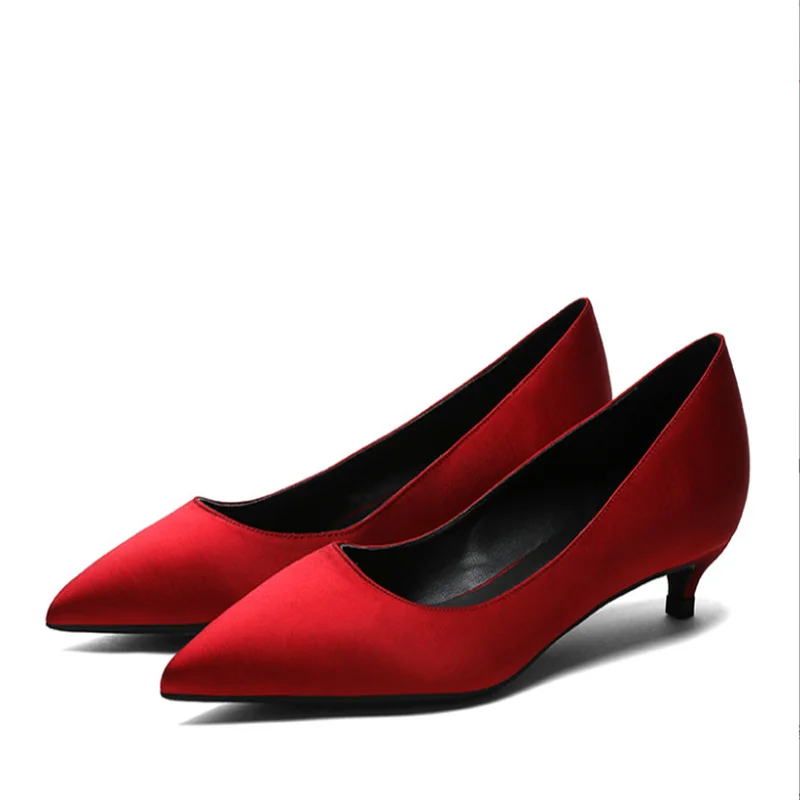 الحلو عادية 3 سنتيمتر كعب منخفض الأساسية الصلبة السيدات أشار تو خنجر عالية الكعب الانزلاق على أحذية الربيع مضخات للنساء حجم كبير #3