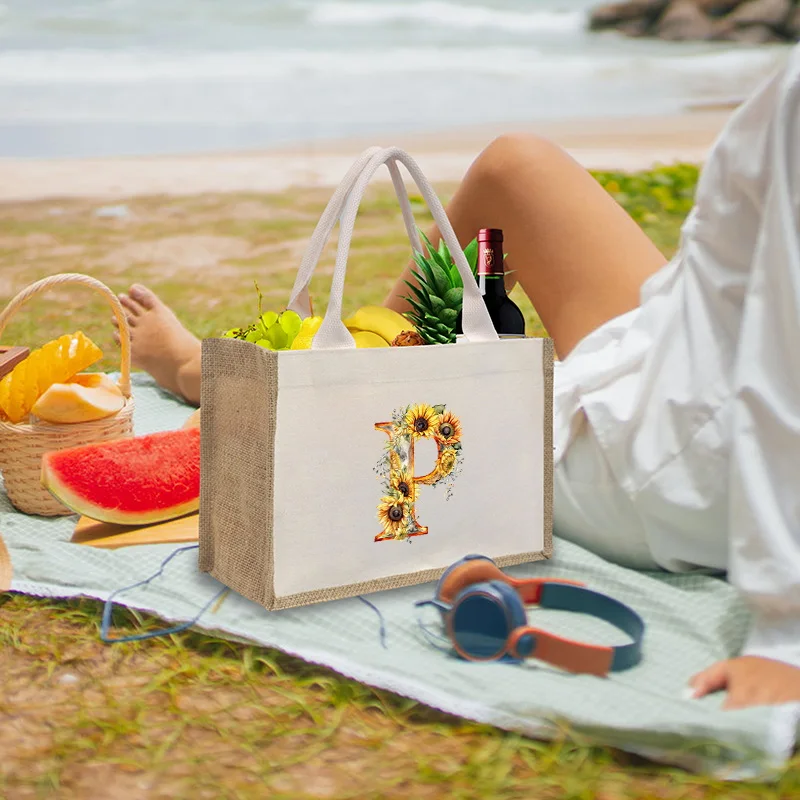 Sac à Main de Grande Capacité pour Femme, avec Lettres de Tournesol Imprimées à Chaud, Accessoire de Loisirs Étanche