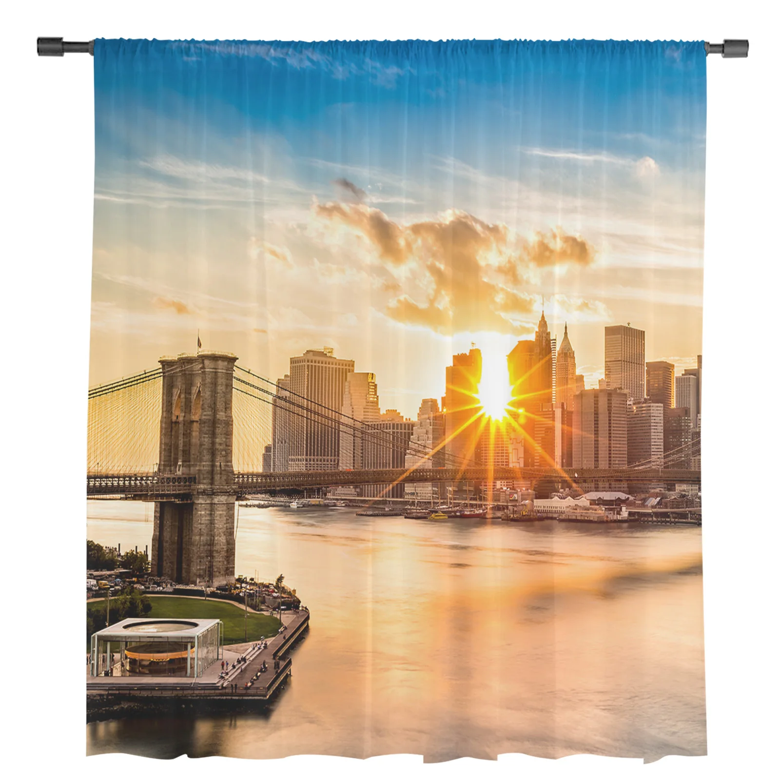 City Sunset Bridge Dusk Building Modern Tulle Curtains for Living Room Bedroom Home Kitchen Window Sheer Curtains