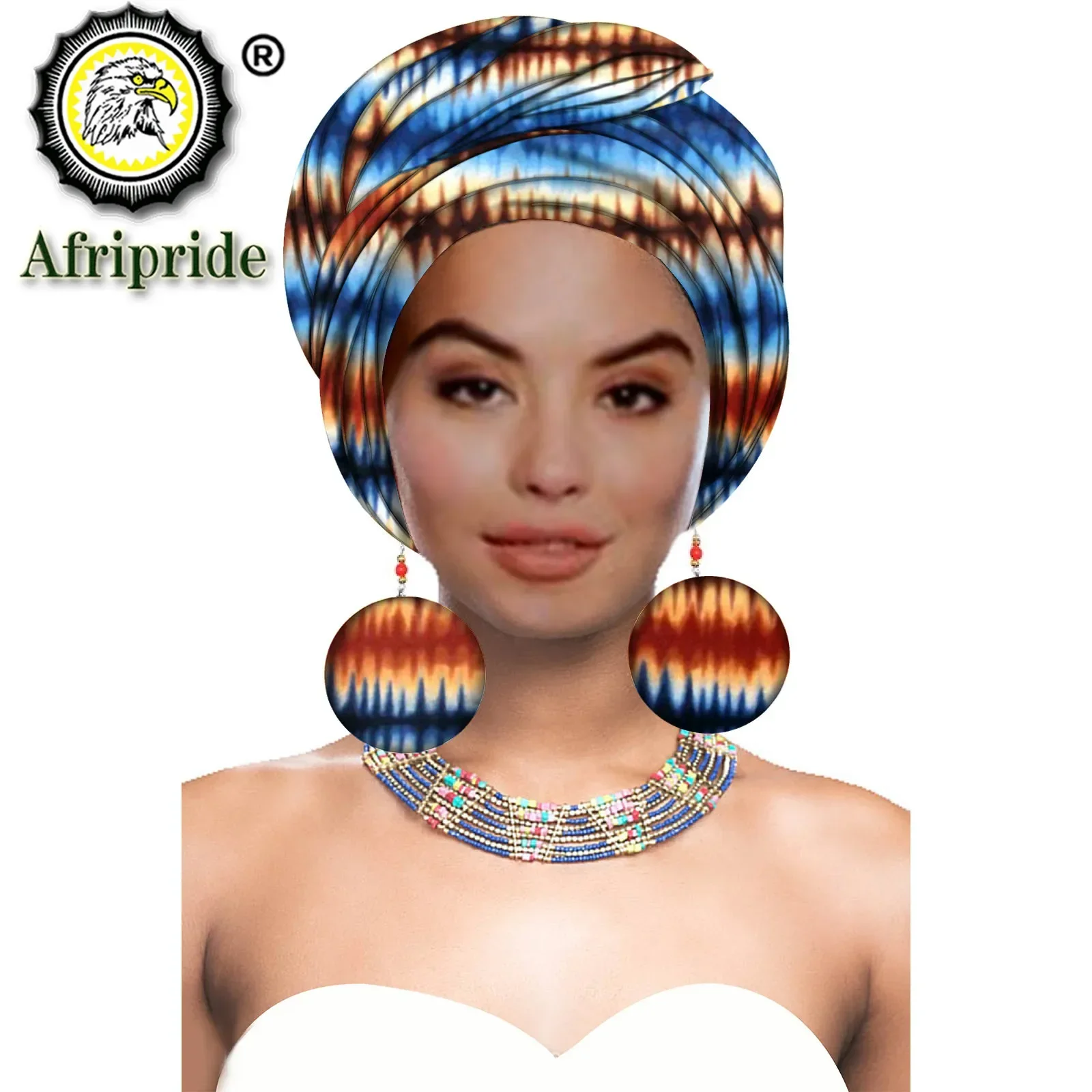 African Turbans African Headwraps for Woman African Headscarf Nigerian Headtie with Matching Earring Dashiki Ankara Wax S20H004