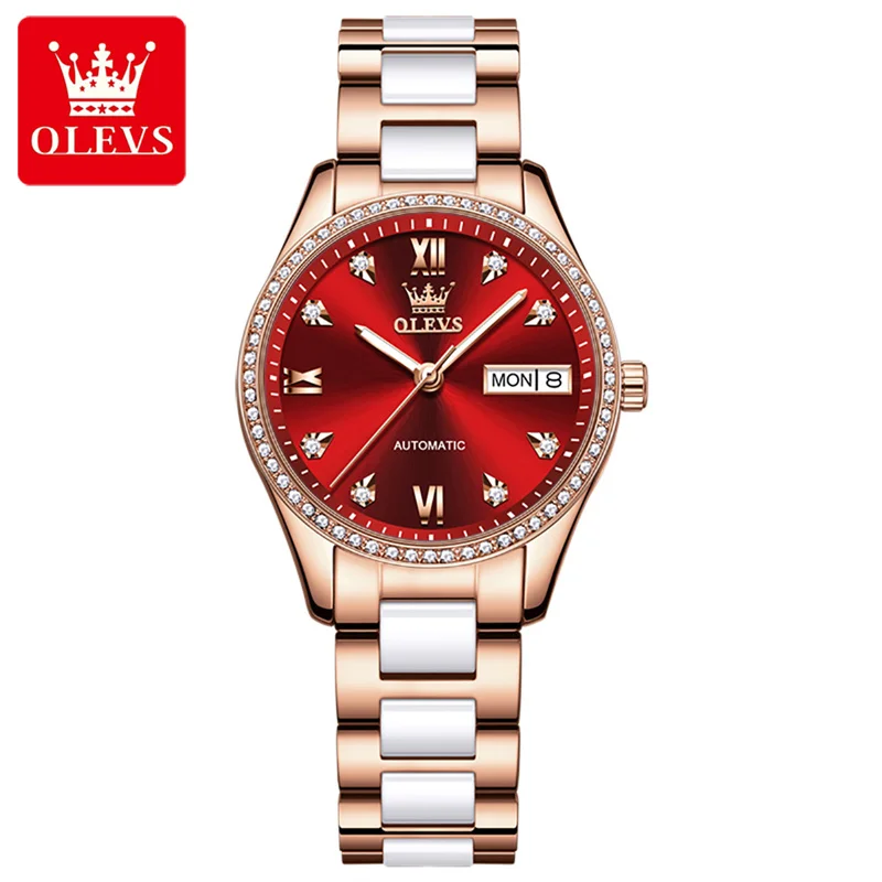 OLEVS Luxury Top Brand Watch For Women Automatic Mechanical Watches Fashion Ceramic And Steel Belt Ladies Clock Relogio Feminino