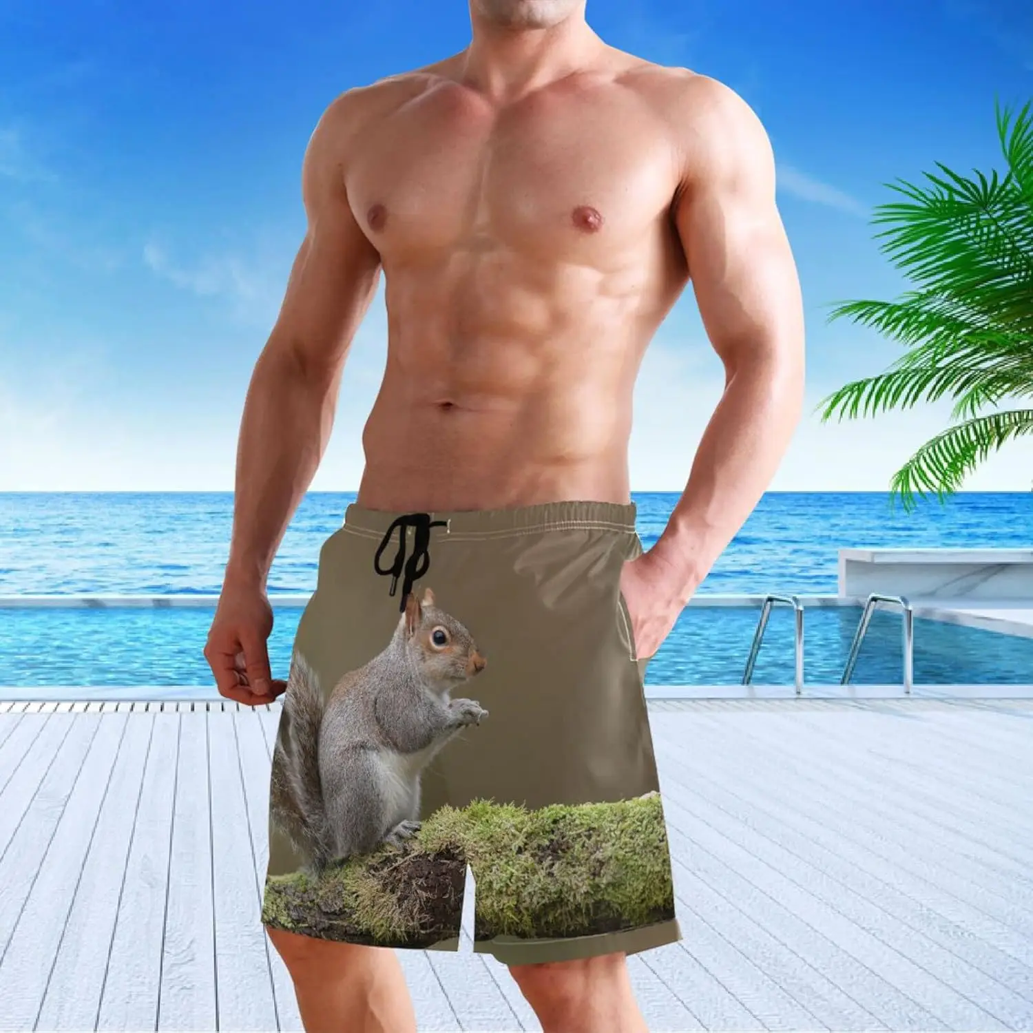

Squirrel Men's Novelty Beach Shorts Soft Swimwear Sports Running Swim Board Shorts Bathing Suits Mesh Lining
