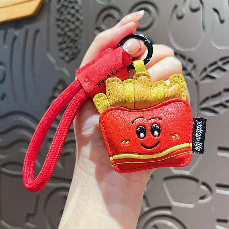 Creative Cartoon Leather Snacks Keychain Cute French Fries Coffee Ice Cream Couple Bag Pendant