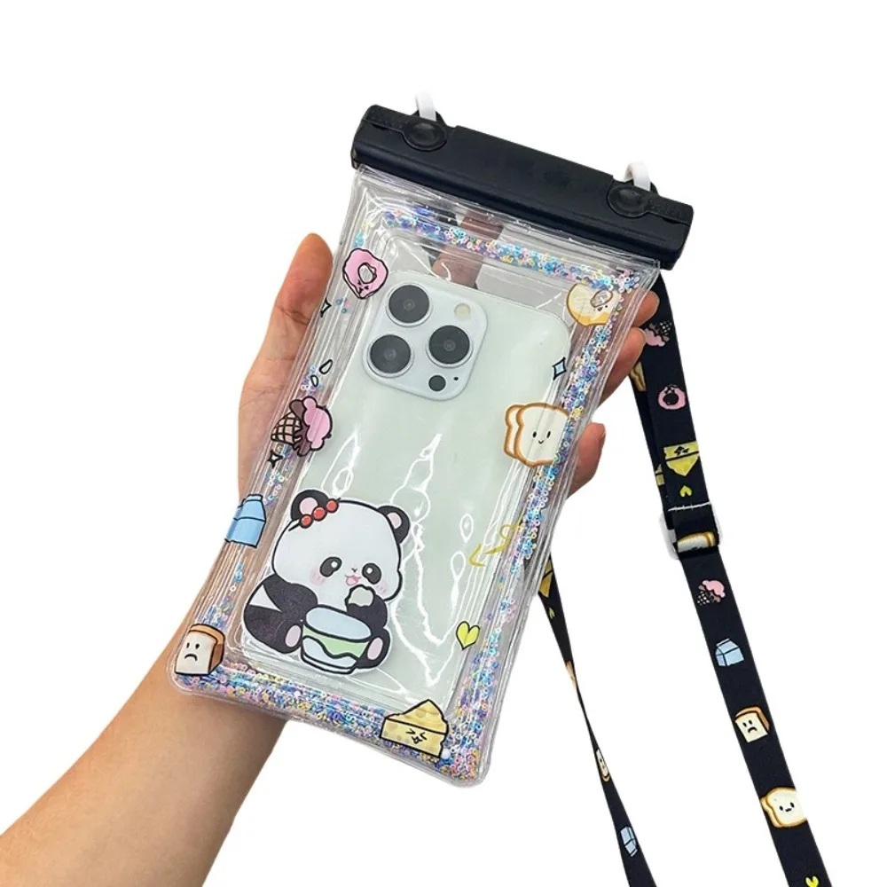 الكرتون حقيبة الهاتف مقاوم للماء العائمة شاشة تعمل باللمس وسادة هوائية الغطاء الواقي مختومة الحبل السباحة حقيبة التخزين