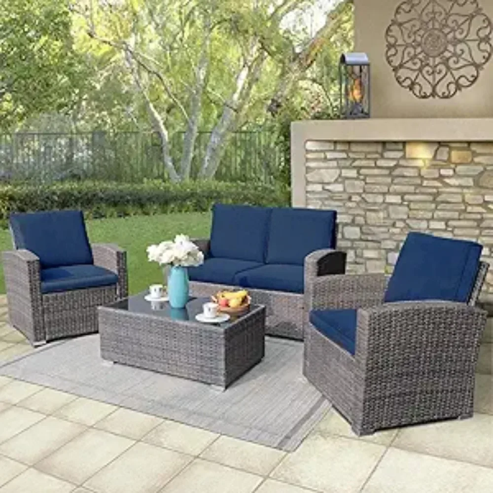 

Garden Sofas,Patio Conversation Set, All-Weather PE Rattan Wicker Sectional Patio Sofa Set with Tempered Garden Sofas