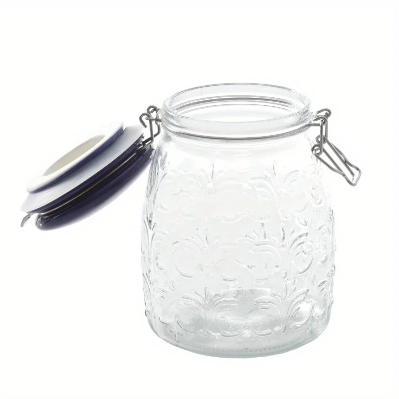 Floral Embossed Clip Jar, Set of 3 Multifunctional