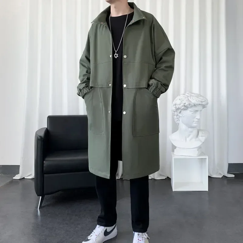 Autumntop New Men's Working Jacket Medium-length Windbreaker Lapel  Fashion Outdoor Military Green Overcoat