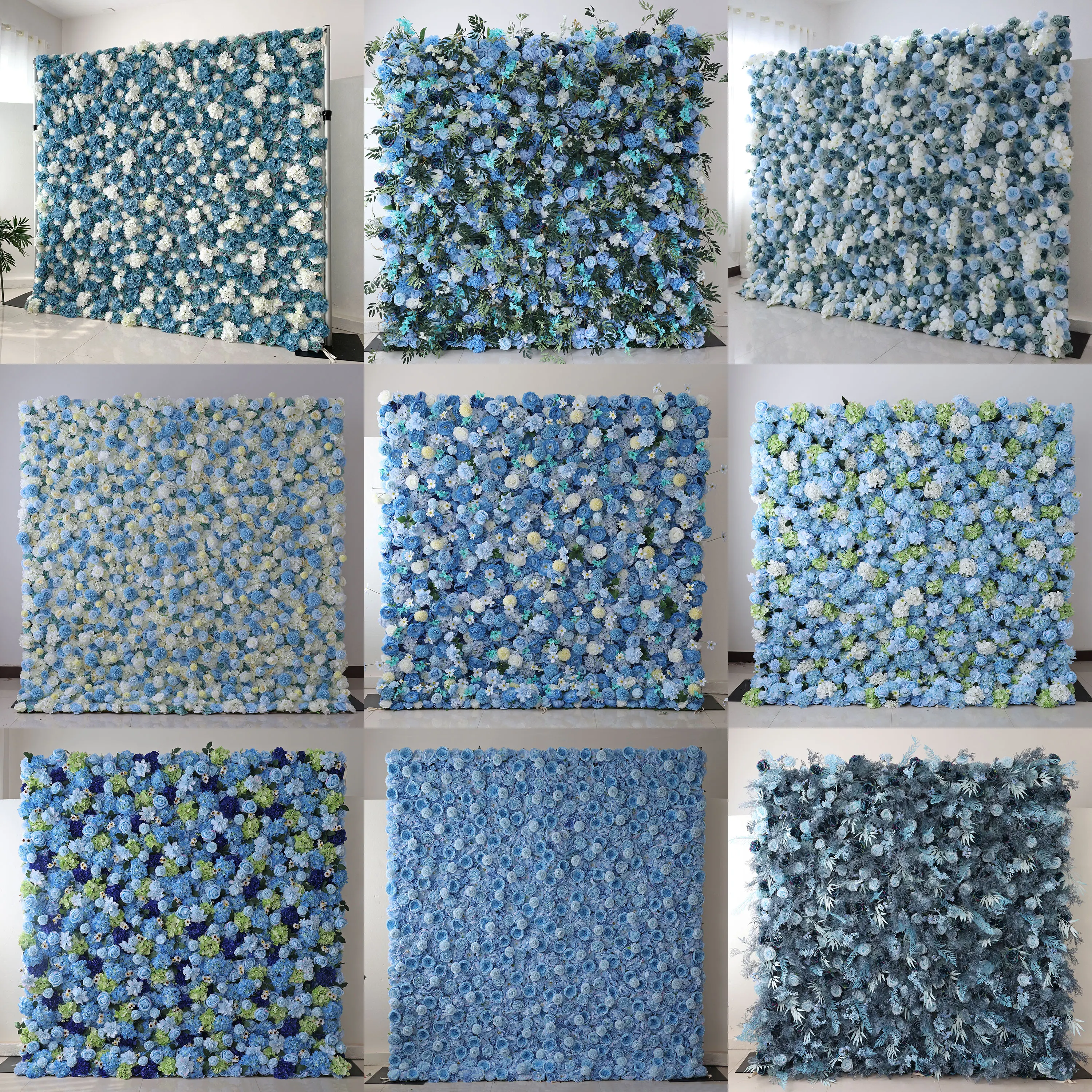YuLiFlower 3D 5D Roll Up Cloth Blue roses Artificial flower wall backdrop decorativos para fiesta wall decor flowers