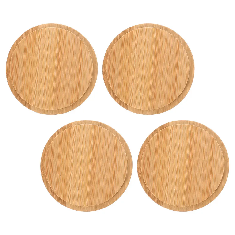 

4pcs Bamboo Cup Lids Round Sealing Covers for Coffee Mug Smooth Easy Clean Long Use Water Lid Glass Kitchen Bar