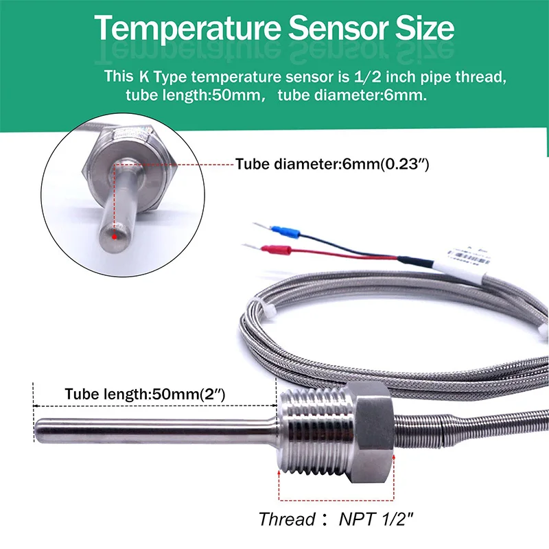 800°C Degree High Temperature Sensor Thread NPT 1/2  Stainless Steel Probe K Type PT100 Thermocouple Tube Temperature Controller