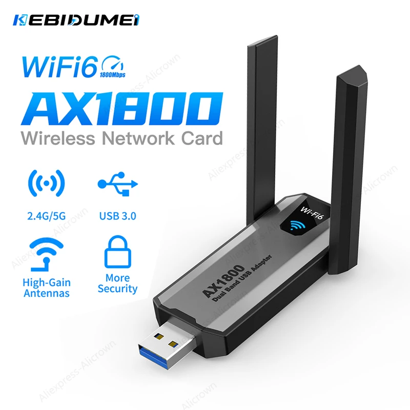 

KEBIDUMEI WiFi 6 USB Adapter 5G/2.4GHz USB3.0 Dongle 802.11ax Network Card Gain Antenna AC600 AX300 Wi-fi Receiver For Laptop PC