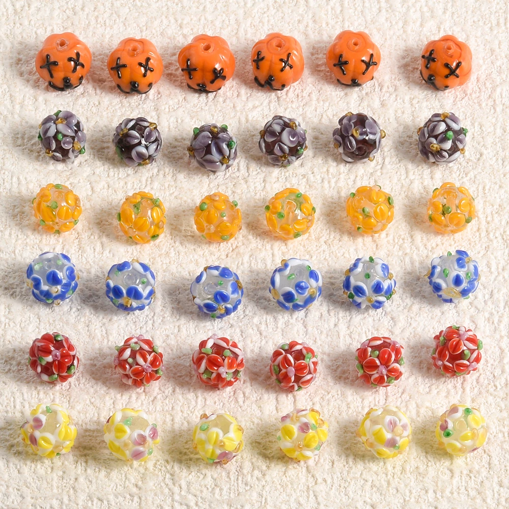 6-15pcs/Lot Fashionable Glass Bead Pumpkin Petals Round Beads Spaced Beads Diy Necklaces Bracelets Keychains Jewelry Accessories