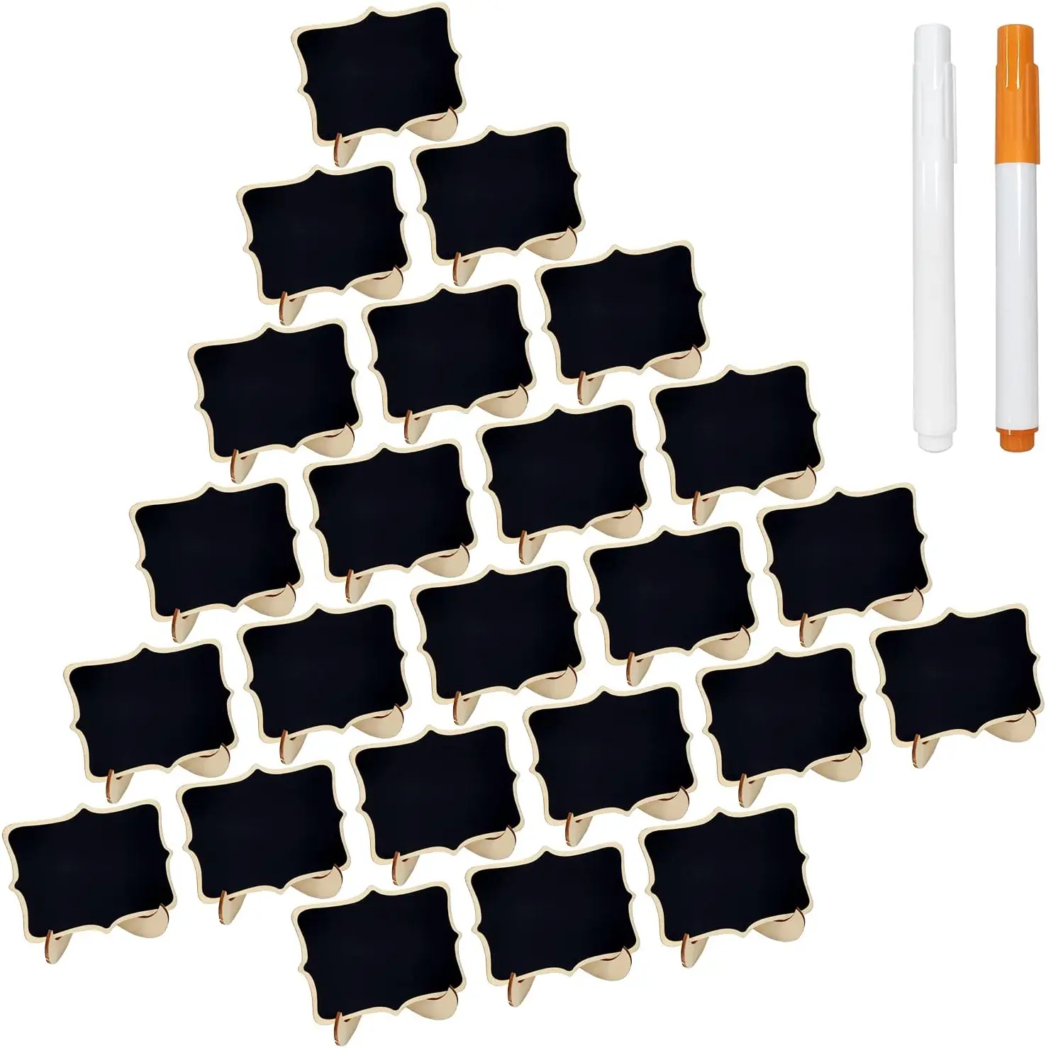 

24 Pcs Wooden Mini Chalkboards with Wave Shape, Stands & Markers for Wedding, Food Signs & Decor