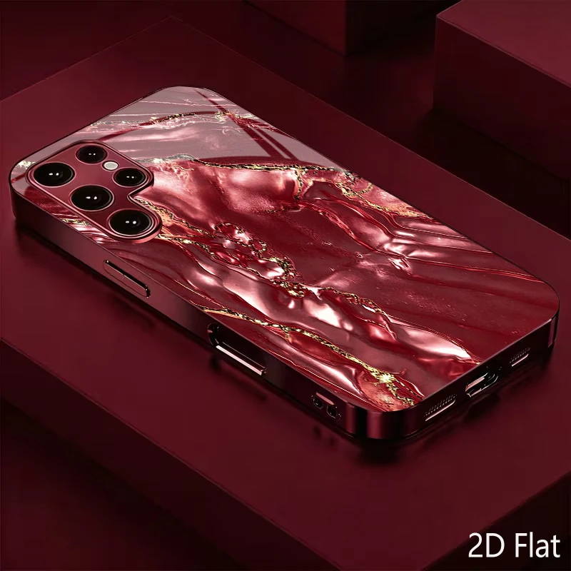 Étui de téléphone professionnel finition verre, avec un design 2D de particules d'or pur brillant ; compatible avec Galaxy S25 Plus