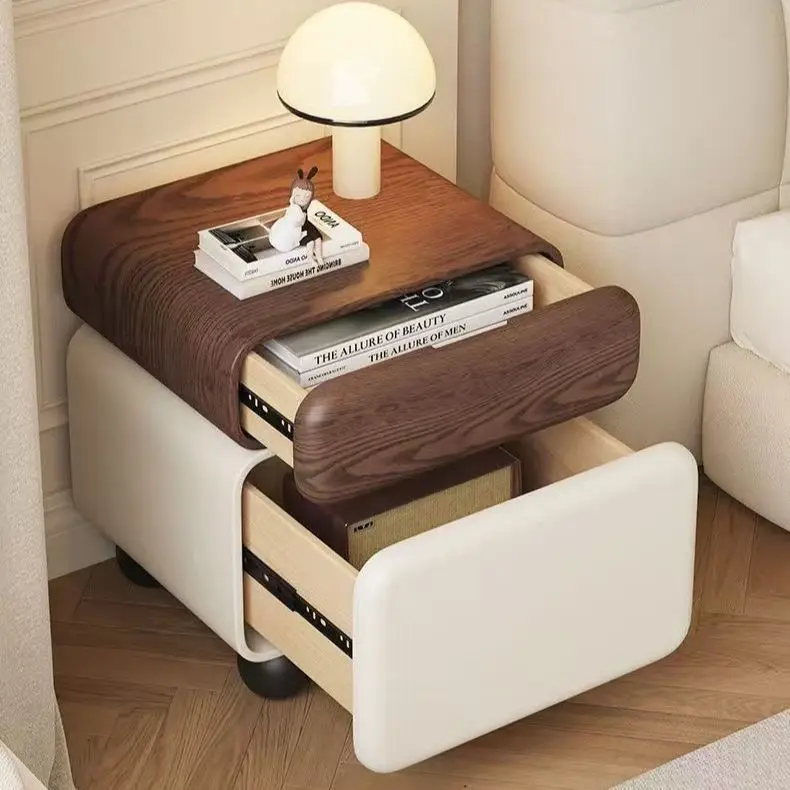 

2025 New Simple Cream Modern Bedside Table Light Luxury Bedroom Solid Wood Home Storage Bedside Table