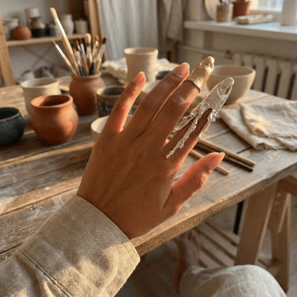 Creative Irregular Texture Lava Drop Ring Vintage Alloy Nail Sleeve Niche Design Bowknot Armor Ring Vacation