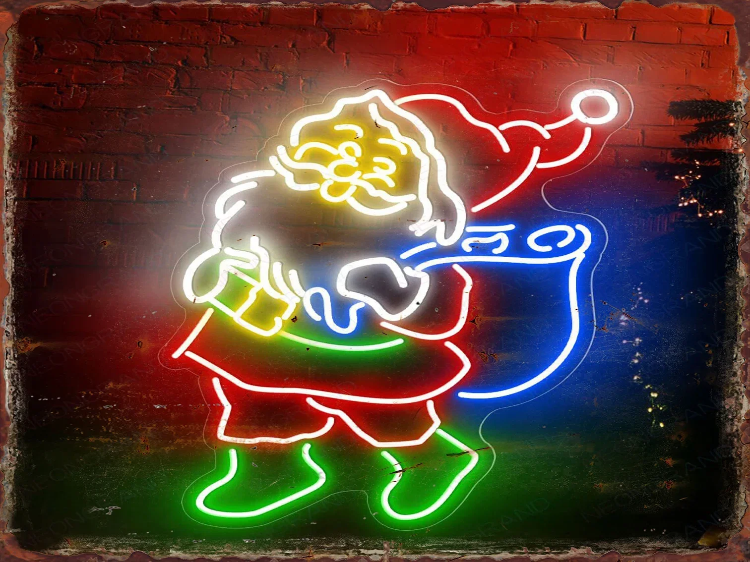 Christmas Metal Tin Sign Neon Santa Claus Xmas Tree Home Room Decoration Poster Pub Coffee Shop Wall Decor Plaque Gift