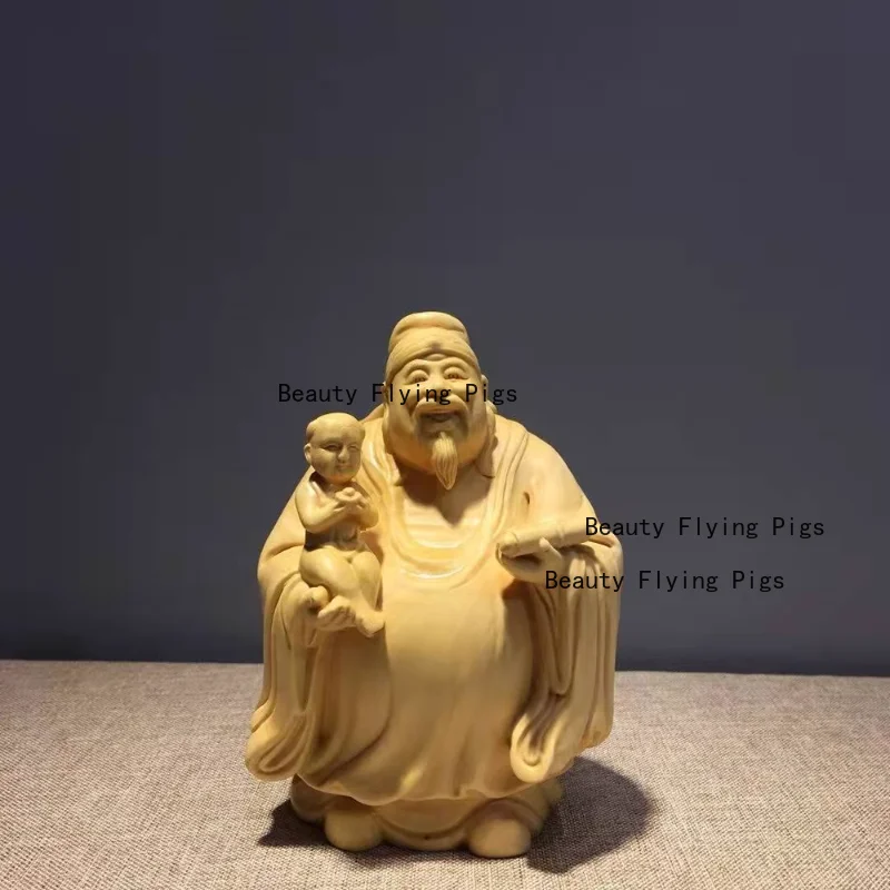 

1pcs Boxwood Carving, Fortune, Longevity, Three-star Solid Wooden, Home Decoration，deco Jardin Féerique ，desk Accessories