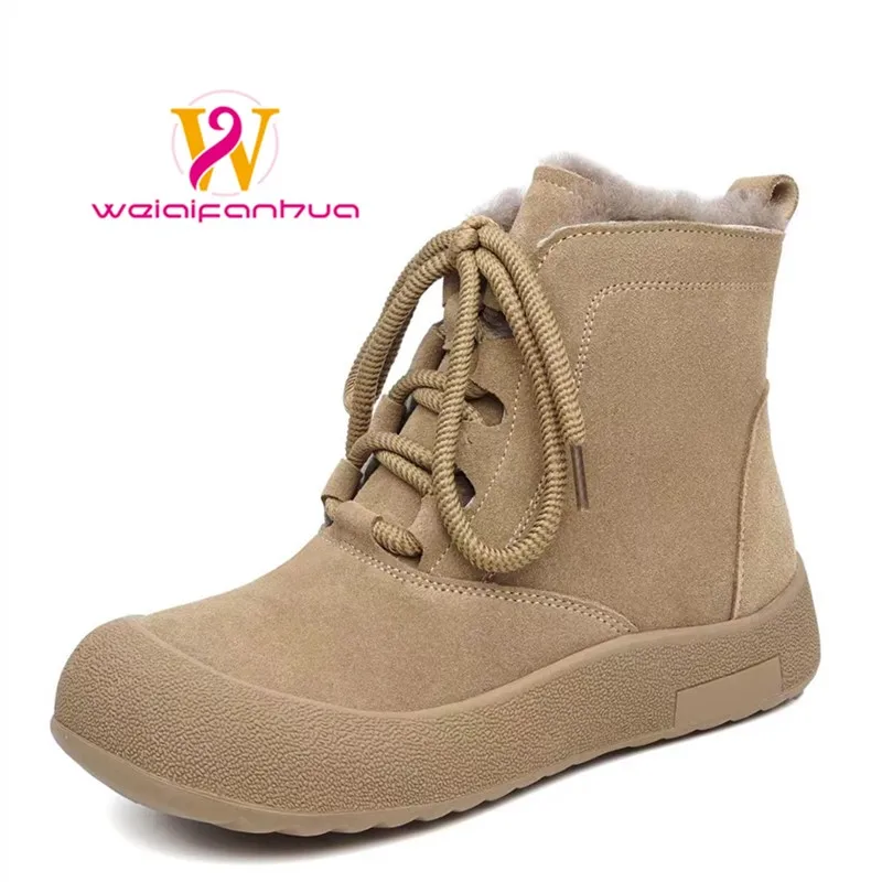 Niu Fanruo Winter Snow Boots. 2026 Fully Lamb's Wool Liner, Lace-up Thick Soles, Anti-slip, Warm and Ankle-Length Short Boots