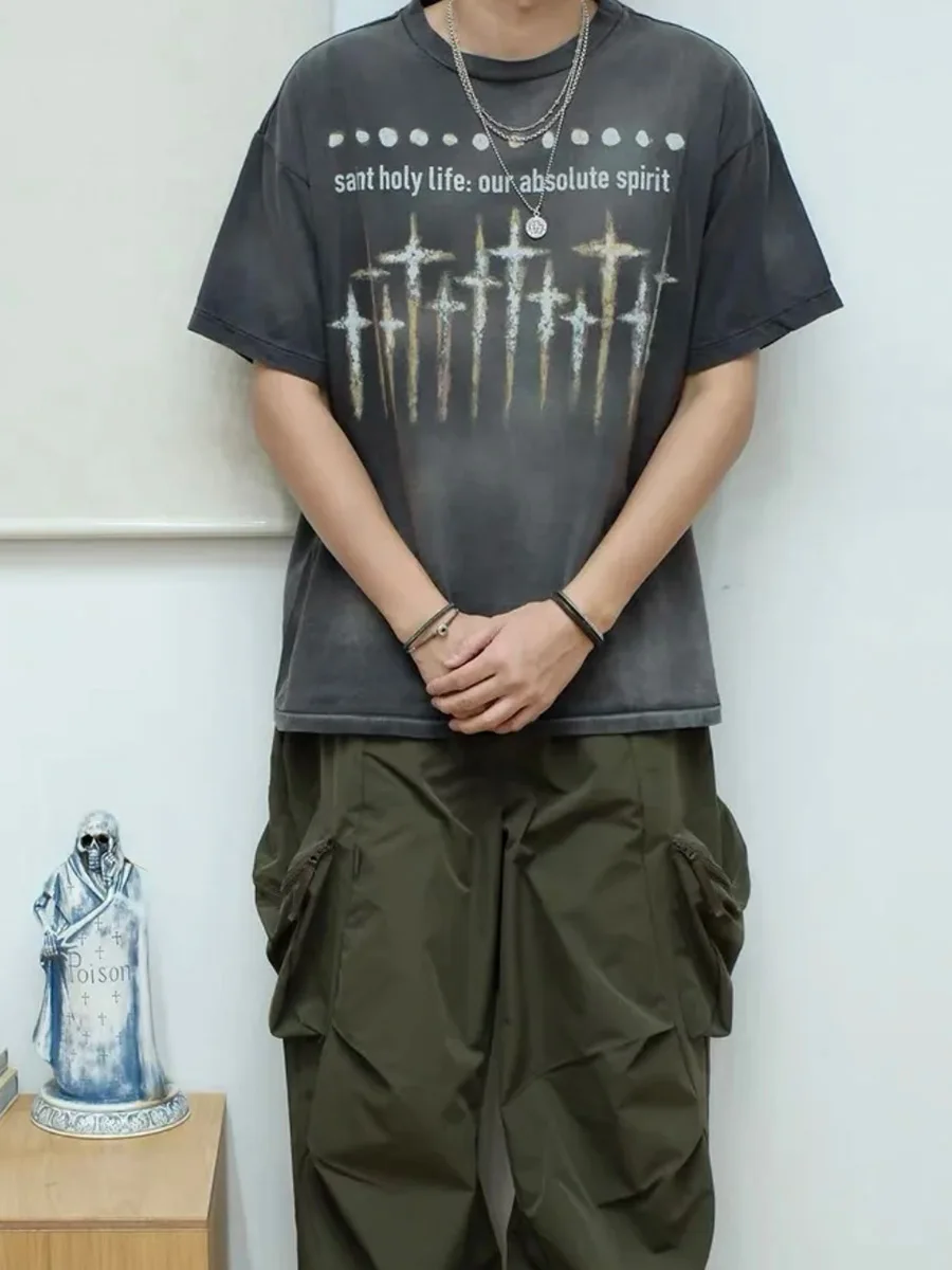 SAINT X FORSOMEONE Nine Inch Nails West Coast High Street  Trendy Brand Washed Vintage Short Sleeve T-Shirt Cotton Youth...