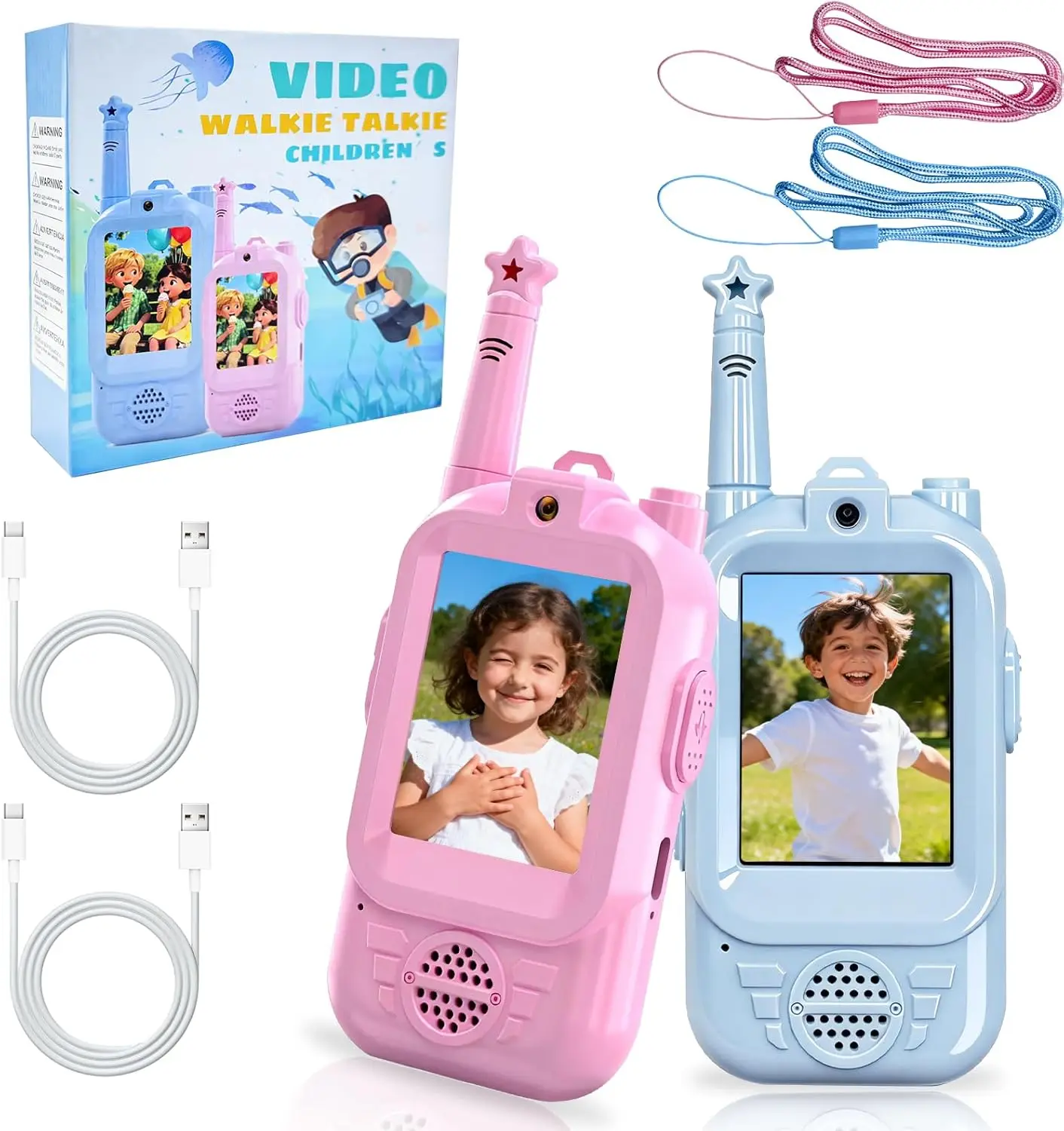 

2-Pack Video Walkie Talkies with Private Chat, HD Camera & Rechargeable for Indoor Outdoor Use