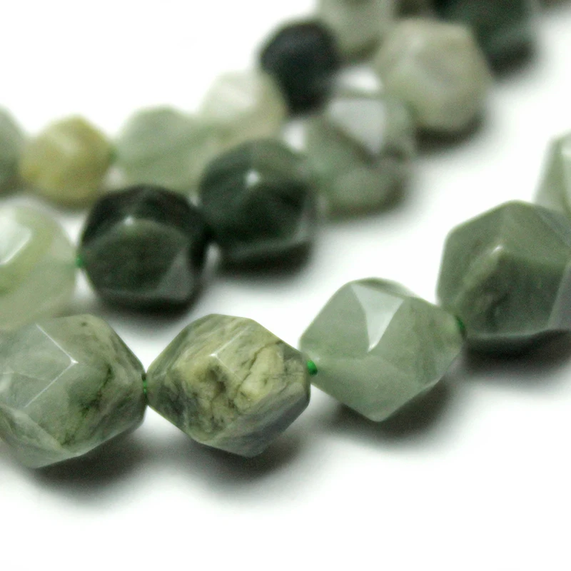 Natural Stone Big Cuts Faceted Green Grass Stone Purple Stripe Round Loose Beads 6 8 10 mm Pick Size Bracelet Necklace