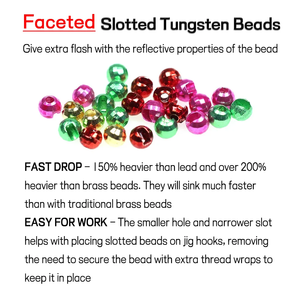 Bimoo 20/40PCS Fly Fishing 2.5mm - 4mm Faceted Slotted Tungsten Beads Disco Tying Beadheads for Jig Hook Nymphs