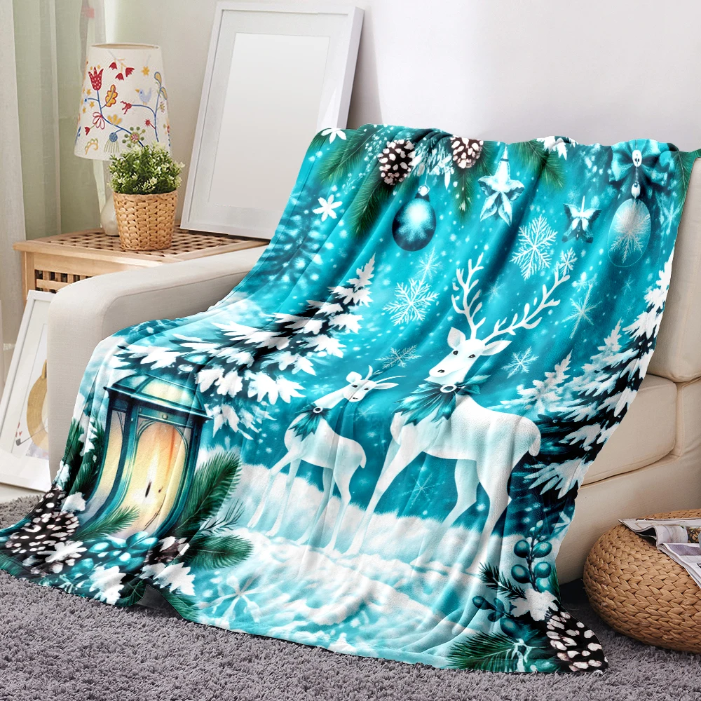 1PC Christmas Deer and Sherrin Print Blanket-Made of soft, fluffy flannel, perfect for the sofa or bed. Holiday options for Chri