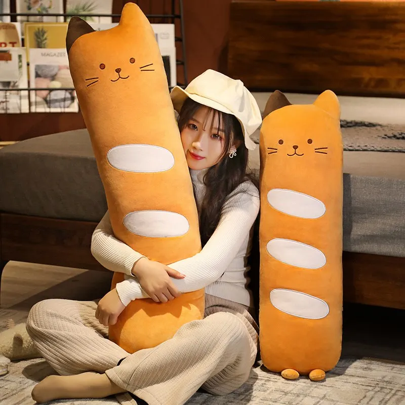 100cm Long Animals Plush Toy Stuffed Squishy Animal Bolster Pillow Cat Cylindrical Plushie Toy Sleeping Friend Best Gifts