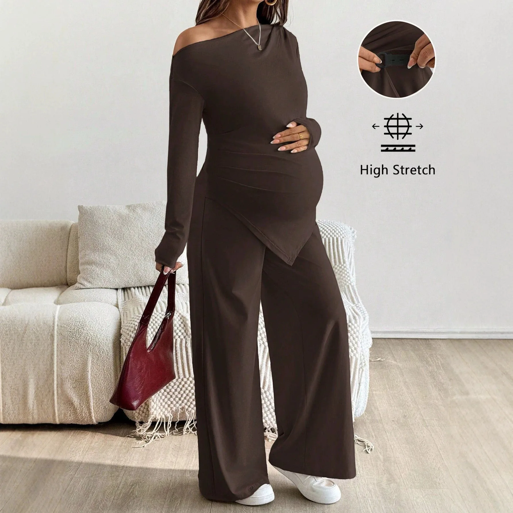 Maternity Wear - ชุดชั้นในและชุดลำลองสำหรับคุณแม่ตั้งครรภ์ ชุดเสื้อผ้าสำหรับฤดูใบไม้ผลิและฤดูใบไม้ร่วง เสื้อยืดและกางเกงขายาวสำหรับคุณแม่ตั้งครรภ์ ชุด 2 ชิ้น
