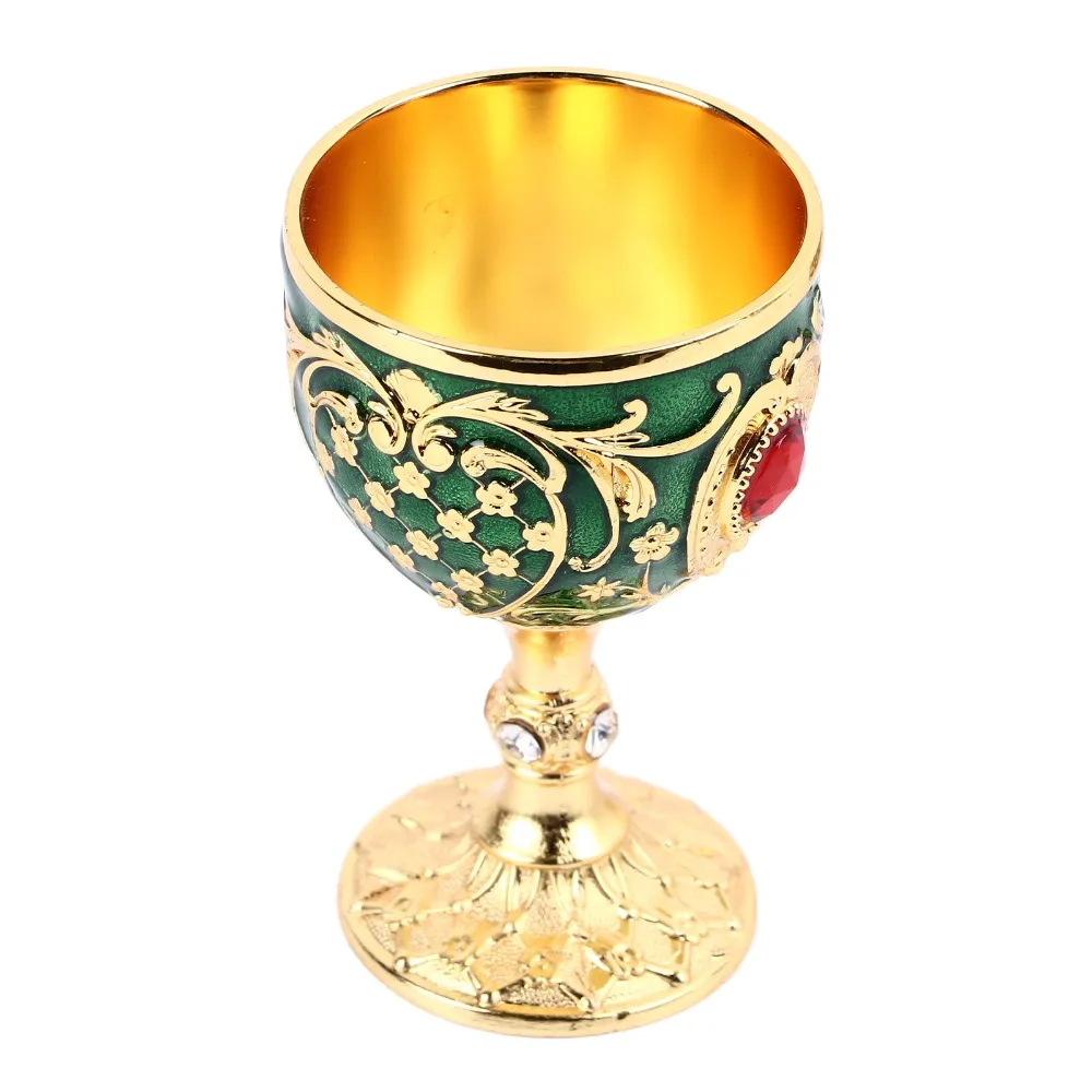 2PCS Goblets & Chalices Zinc Alloy Wine Glass Green Embossed Metal Wine Cup Blue Red Stemmed Glasses Home Bar