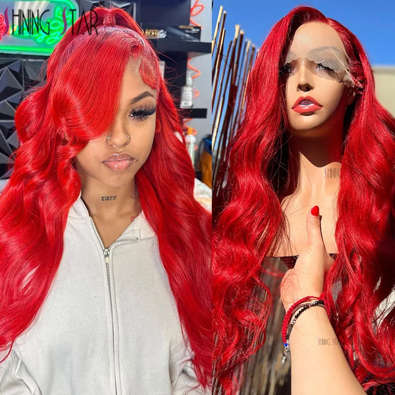 

13X4 Hd Transprent Lace Frontal Wigs Red Burgundy Body Wave Human Hair Wig 180% 32 Inch Brazilian Lace Front Wigs Remy Hair Wig