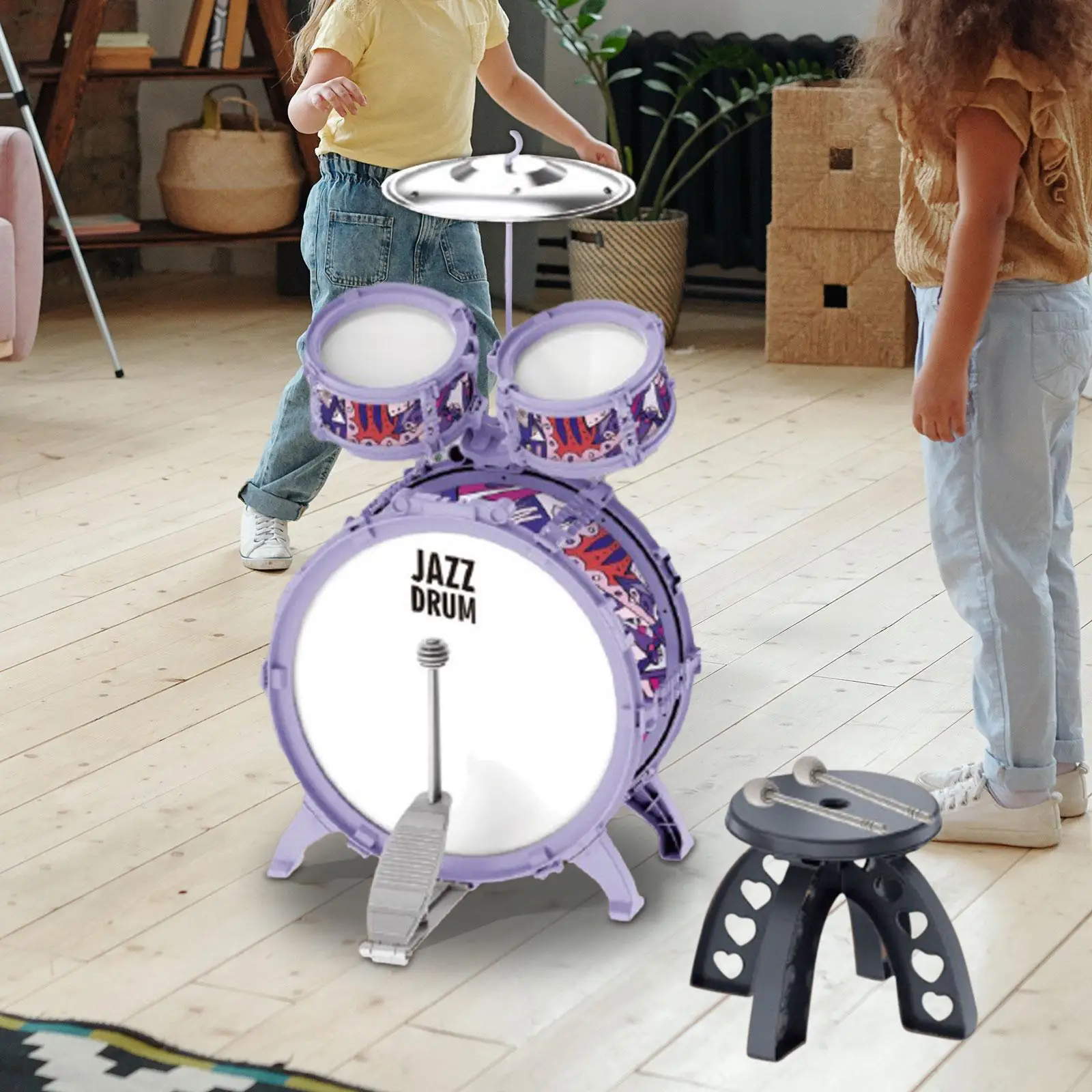 Set de Batería de Jazz para Niños, Kit de Batería con Platillos, Juguete Educativo, Instrumento Musical de Percusión con Pedal, Juguetes para Fiestas Infantiles
