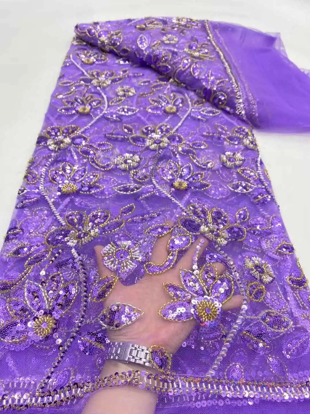 

Africa Nigerian Beaded French Mesh Lace With Sequins High Quality 2025 Embroidery Lace Sequins Lace For Wedding Dresses Women