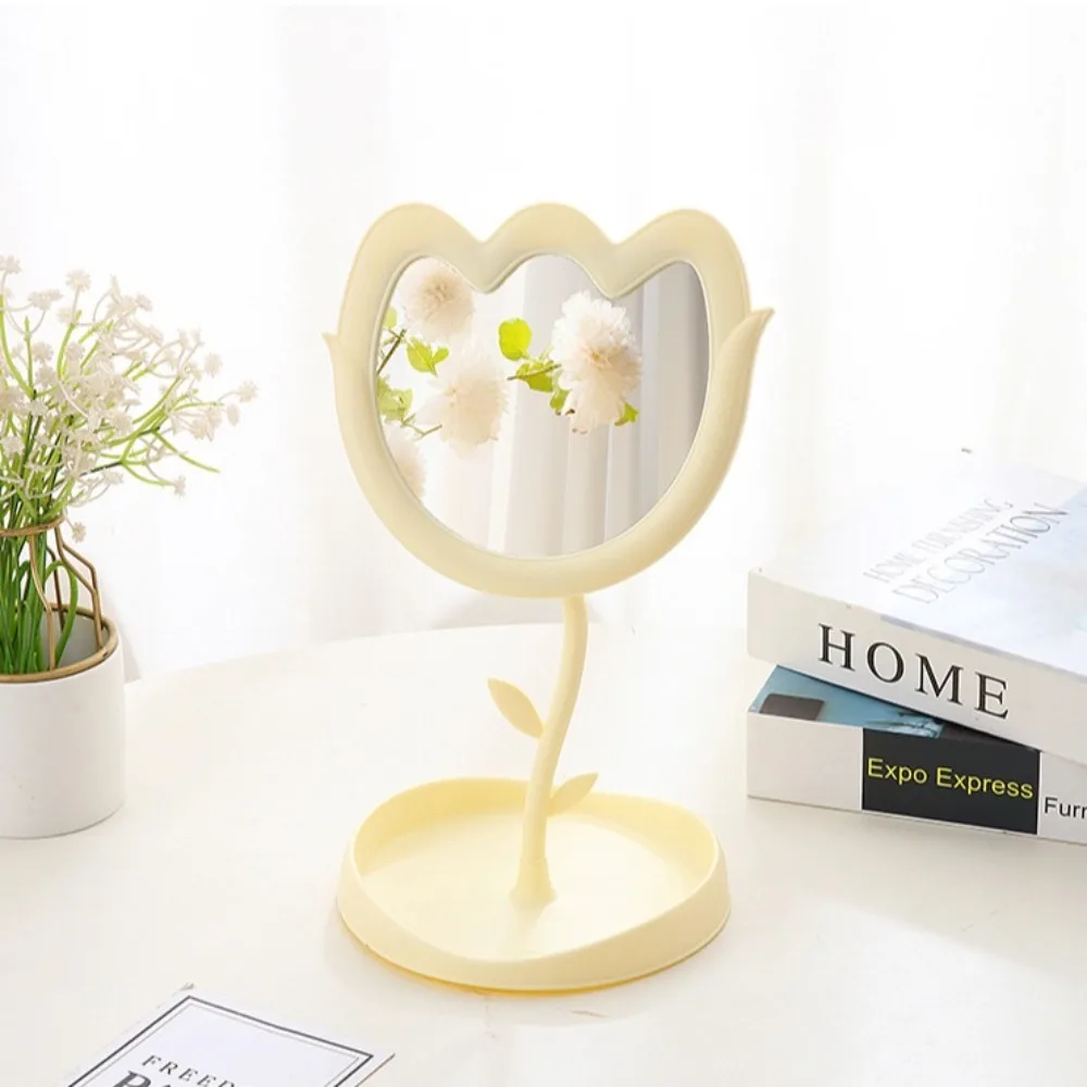 Cute Tulip Shaped Dressing Mirror Classic Detachable Desktop Makeup Mirror High-definition Flower Table Mirror Home