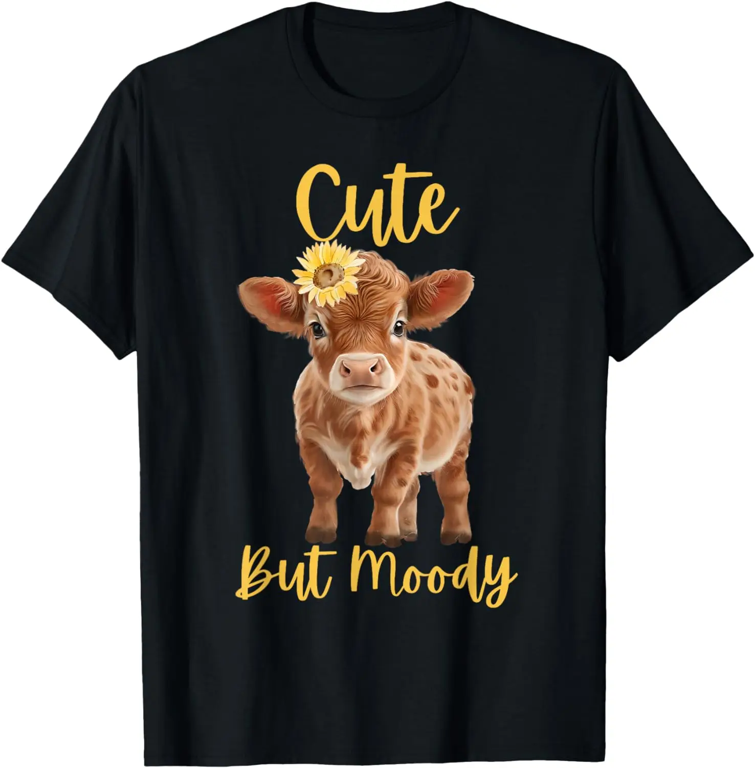 Cute Cow-Moody Cow Lovers Farm Cowgirl Baby Cow An Sunflower T-Shirt for Men Women Cotton