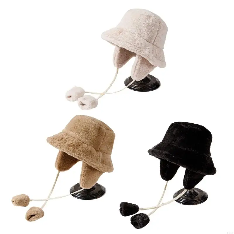 

K1ME Fashion Thick Windproof Bucket Hat for Woman Camping Travel Plush Fisherman Hat