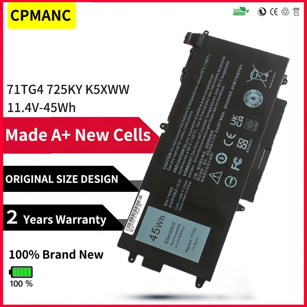

CPMANC K5XWW 71TG4 Laptop battery For Dell Latitude L3180 5289 7389 7390 2-in-1 Series 71TG4 725KY CFX97 11.4V 45Wh