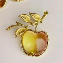 Medieval Retro Apple Brooch Jelly Imitation Glass Earrings Fashionable Classic Temperament Badge Women's Clothing Accessories