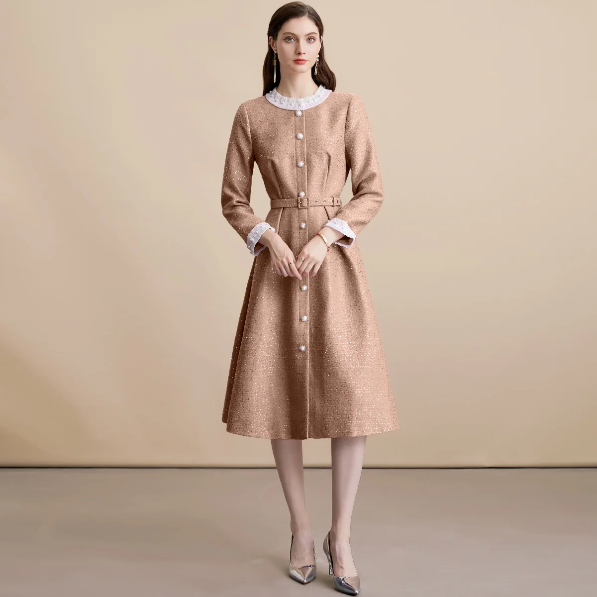 Dresses for Women New Long Sleeve O-Neck Slim Women Dress Elegant Sashes A-LINE Dress Women Vestidos De Verano Mujer 2025 Q841