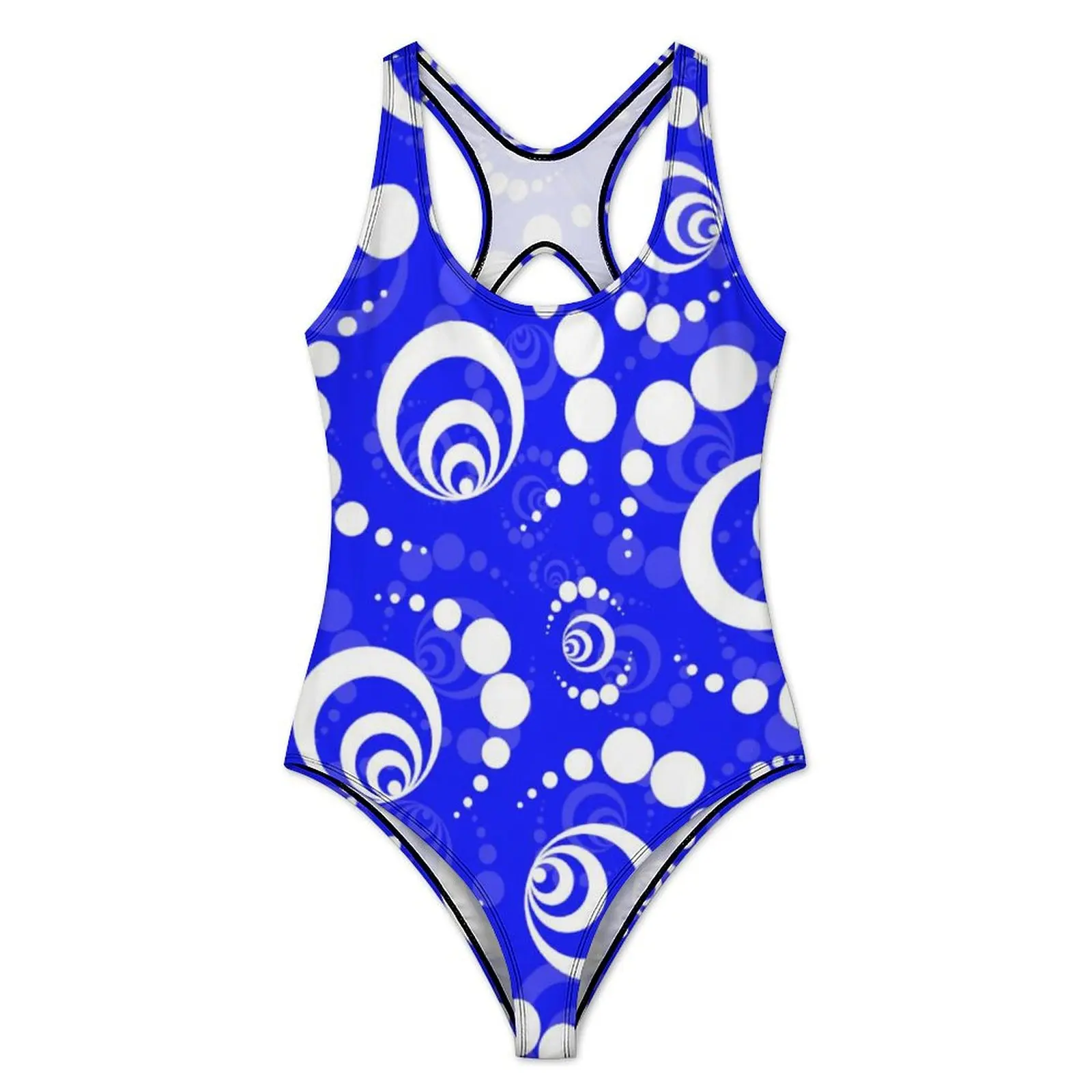 Circle Blue White Swimsuit Sexy Modern Retro Art Women Swimwear One Piece Trend Bodysuit Surfing Push Up Sleeveless Bathing Suit