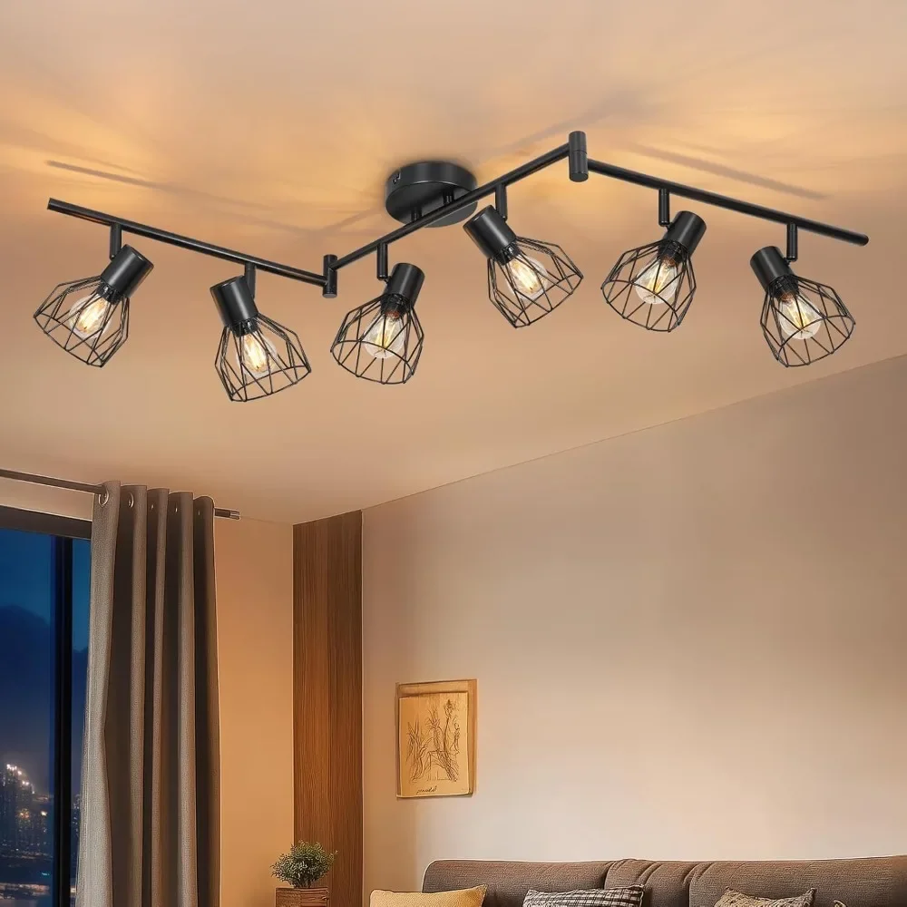 LED-Deckenstrahler schwenkbar 350 °   Deckenleuchte E14, 6 Glühbirnen, runde Deckenleuchte, schwarze Küchenlampe, Wohnzimmer, Schlafzimmer