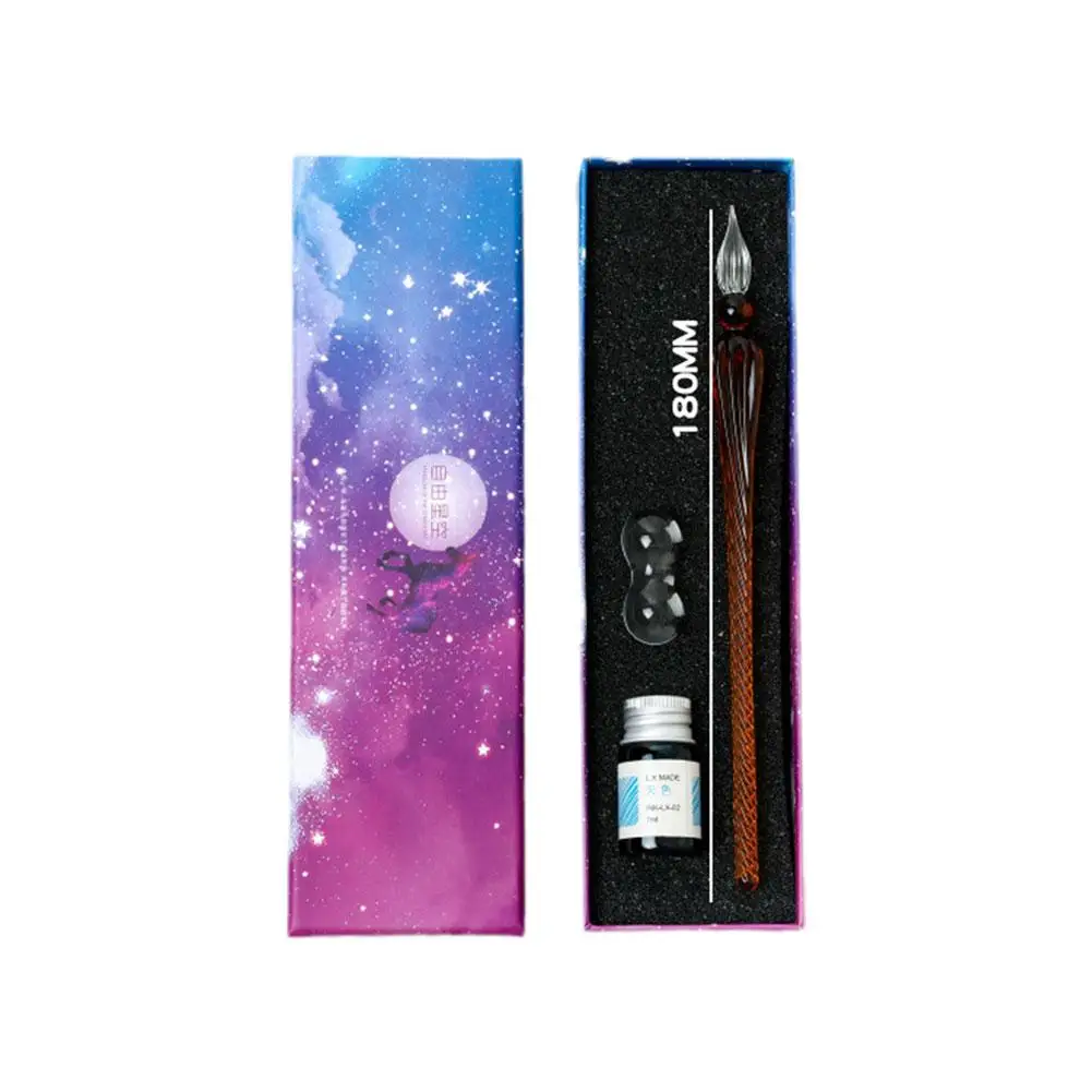 Vidro Estrelado Signing Pen Set, Mergulhando Pen, Caneta Estudante e Titular Tinta, Cr Q5h2, 3 Pcs